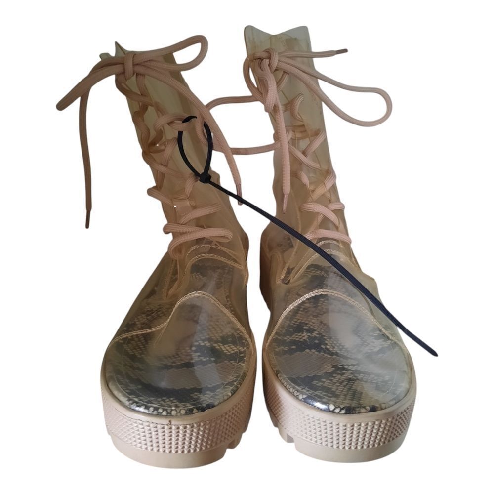 CAPE ROBBIN Clear Transparent Chunky Ankle Boots Snakeskin